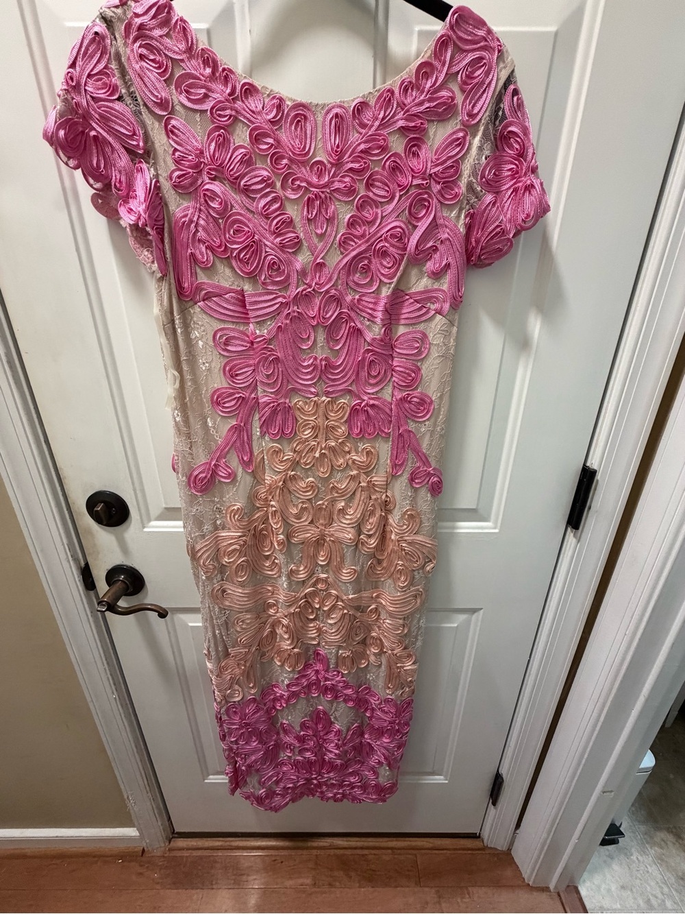 JS Collections Pink and Peach Embroidered Midi Dress